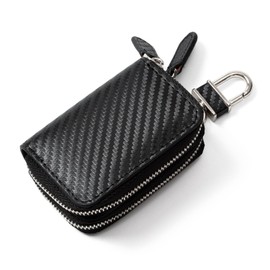 GROOVE GEAR ggs-2003 Key Case, Double Zipper, 2 Storage, Smart Key Case, Compatible with Smart Keys, Men's, Genuine Leather, Carbon Leather, Smart Key, Car, multicolor (black / silver)
