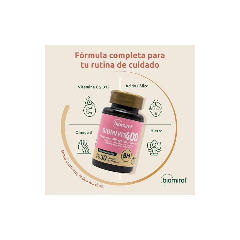 Biomiral Biomivit 400 Multivitamínico Mujer Vitamina B12 Ácido Fólico Omega