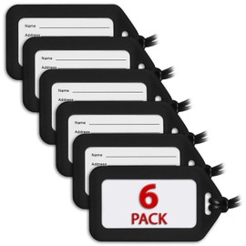 Mifflin-USA Luggage Tags (Black, 6 PK), Bag Tag for Baggage, Suitcase Tags Bulk