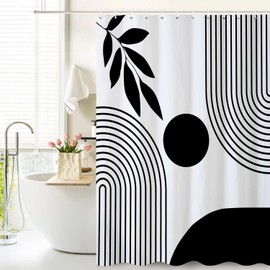 Extra Long Boho Shower Curtain Mid Century Modern Shower Curtains For Bathroom Black And White Geometric Minimalist Abstract Bohemian Waterproof Fabric Bathroom Shower Curtain Set 72x96 Inch