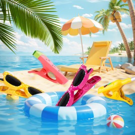 Riisoyu Pack of 4 Beach Towel Clips, Beach Towel Clips, Large Portable Funny Clothes Pegs for Sun Loungers, Windproof Towel Clips for Beach, Garden, Pool, or Deck Chair