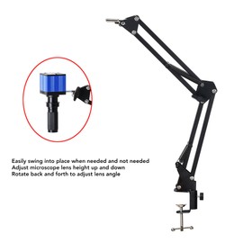 Microscope Articulated Arm Stand, 360° Rotation HDMI USB Camera Lens Holder with 50mm Lens Fixing Ring and Clamp Universal Telescopic Folding Electronic Soldering Repairing Stand
