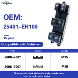 Tidy Heal Master Power Window Switch Driver Side for 2006-2007 Infiniti M35 M45 25401EH100 25401-EH100
