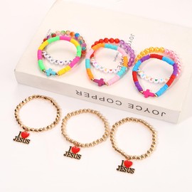 HEIDKRUEGER 9PCS Jesus Bracelets,Jesus Love You Cross Bracelet Set Colorful Beaded Stretch Friendship Bracelet for Women Men Jesus Christian Inspirational Reminder Jewelry Gift (I Love Jesus)