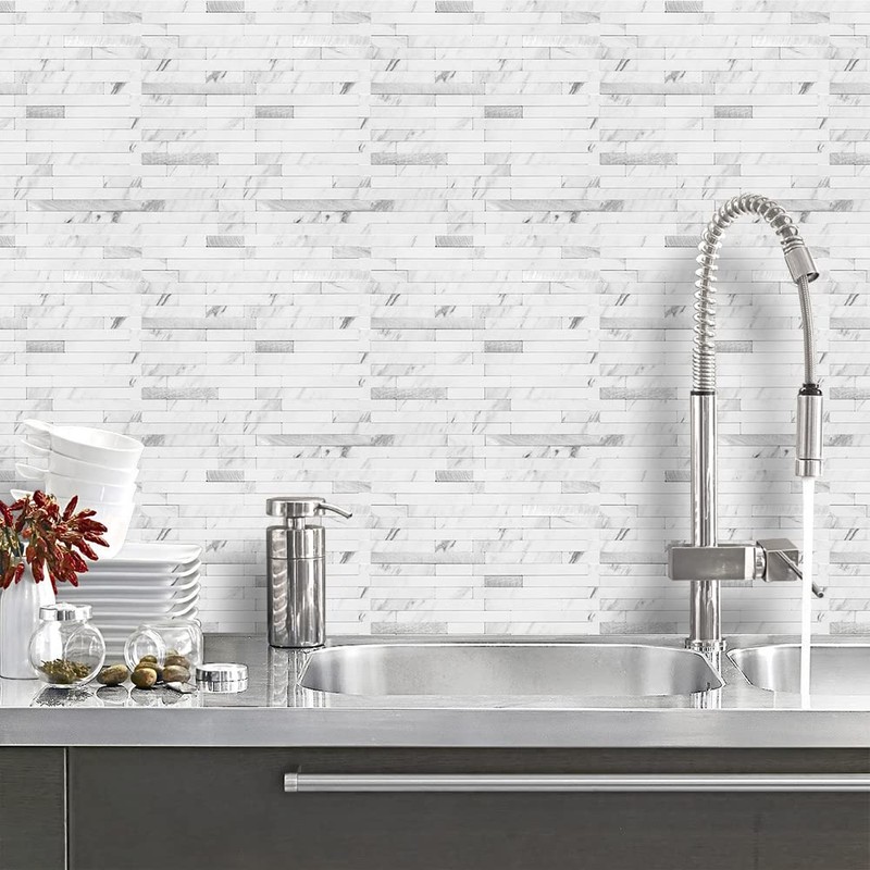 DICOFUN 10-Sheet Peel and Stick Backsplash Tile, Faux White Marble