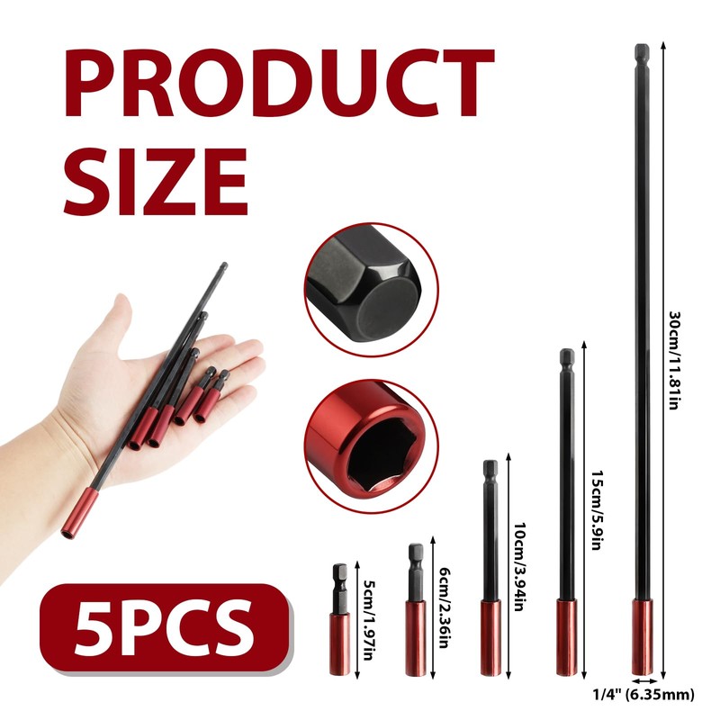 5pcs Magnetic Drill Bit Extension Holder Driver Bar Hand-Held Reach