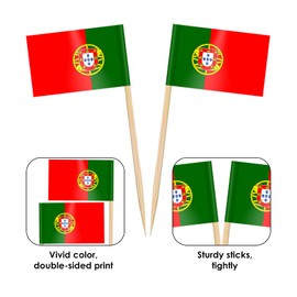 AhfuLife Pack of 100/200 Cocktail Stick Flags, Toothpick Flag for Sandwich Food Cupcake Toppers Cocktail Fruit Tableware Party Supplies Pub Decor (Pack of 100, Portugal Toothpick Flag)