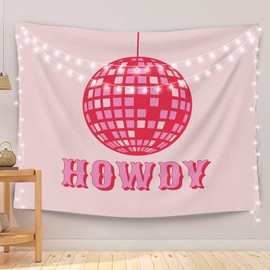OGILRE Boho Pink Preppy Howdy Disco Ball Home Girls Bedroom Decorations Wall Art Hanging Tapestry, Retro Hippy Preppy Howdy Tapestries, 50x60 Inch