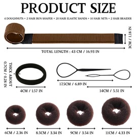 KEYRI 37 PCS Hair Bun Maker Set Hair Donut Brown Hair Nets for Buns Hair Bun Shaper for DIY Hair Styles Hair Braider Gadgets for Women Hair Braiding Kit Doughnuts for Women and Girls (Brown)