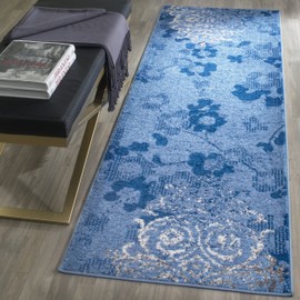 Safavieh Adirondack Collection ADR114F Floral Glam Damask Distressed Runner, 2'6" x 6' , Light Blue / Dark Blue
