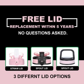 Oldley Insulated Water Bottle with Straw 20oz Stainless Steel Water Bottles with 3 lids Double-Wall Vacuum Thermal for Kids Adults School Sports, Pink-Blue