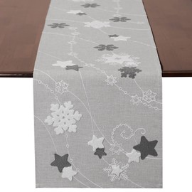 Grelucgo Towel Embroidered Snowflakes Table Runners, Christmas Holiday Decors (Neutral, 14 x 90 Inch)