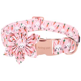 ARING PET Easter Dog Collar-Cute Pink Rabbit Dog Collar with Flower, Cotton Adjustable Carrots Gril Dog Collars with Metal Buckle