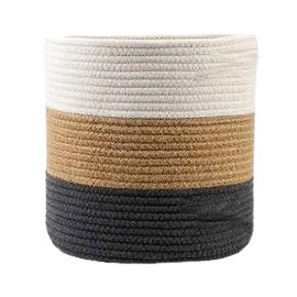 YDQUANI Woven Cotton Rope Plant Basket for Flower Pot Indoor Planters, 12" x 12" Jute Foldable Storage Basket Organizer Modern Decor Household Laundry Basket