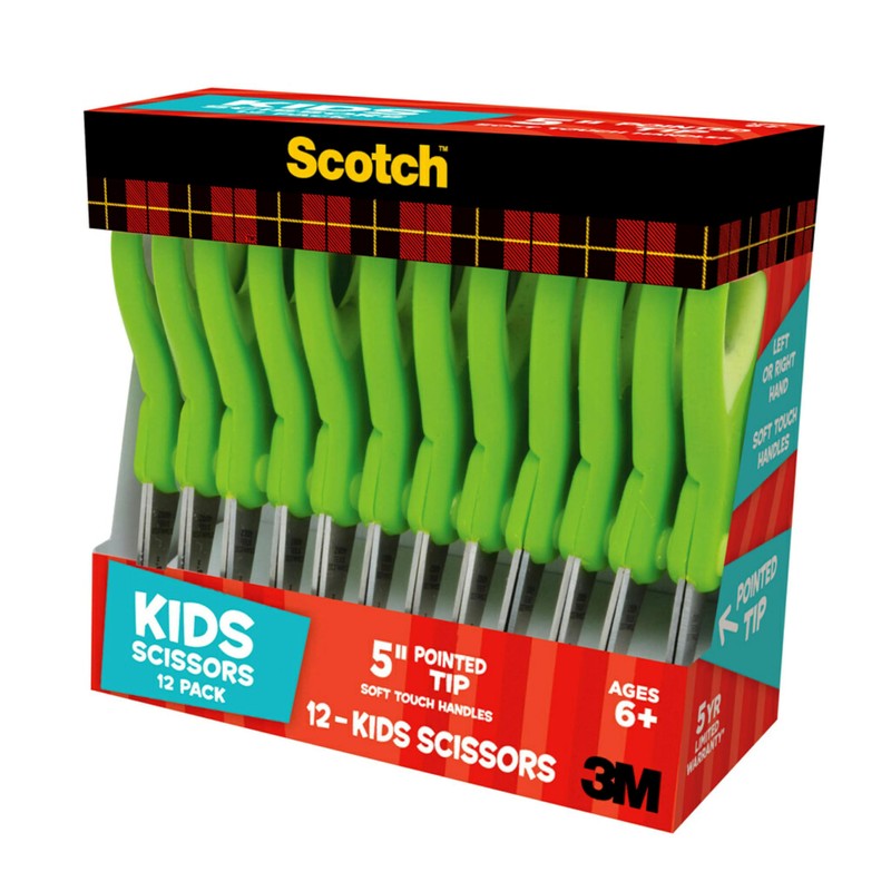 Scotch 5" Soft Touch Pointed Tip Kids Scissors, 12 Count