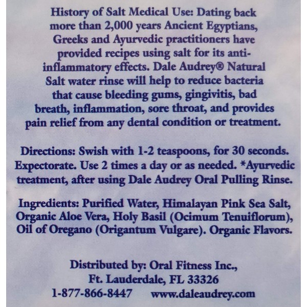 Dale Audrey | Pink Himalayan Salt Water Rinse | Natural Mouthwash | Cinnamon | Healthy Gums, Bleeding Gums, 16 oz.
