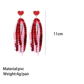 2025 Valentine's Day Glitter Tassel Earrings Colorful Shiny Heart Stud Earrings Holiday Long Tassel Drop Dangle Earrings-mix