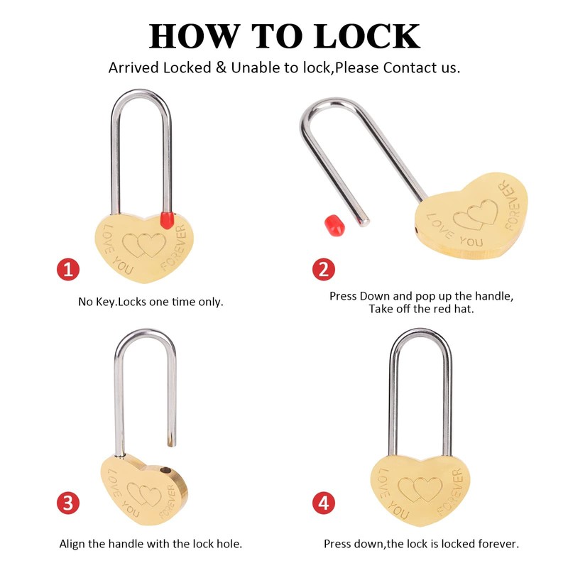 VeYocilk 2PCS Love Lock Single Heart Gold Padlock:3.5" 50mm Engraved