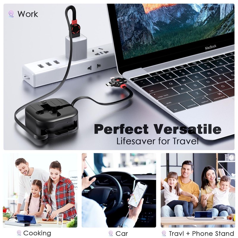 ASICEN Charging Cable Winding Multi Charging Cable, MFi Certified, Retractable