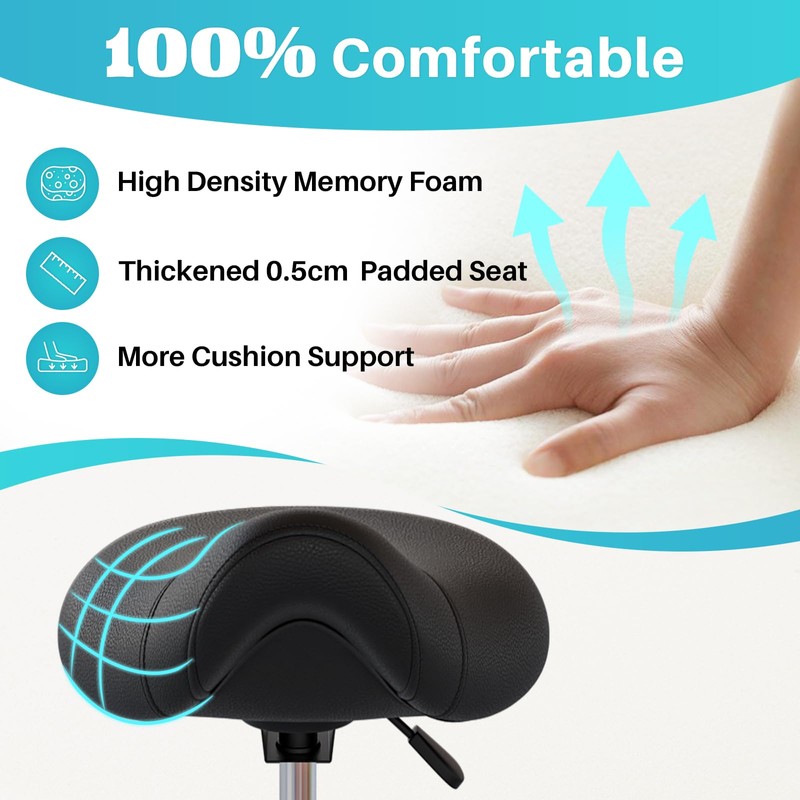 YEEZEE Saddle Stool Ergonomic- Comfortable Rolling Saddle Stool with Wide