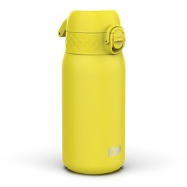 Ion8 Stainless Steel Water Bottle (350ml) Leakproof Drinking Bottle, Triple Lock Lid Prevent Spills & Hide Away Handle, Dishwasher Safe & Straw Compatible, Slimline Design for Backpacks, Yellow
