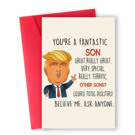 Funny Trump Birthday Card for Son, Happy Birthday Gifts for Son, Unique Son Birthday Card Gifts from Mom Dad, Birthday Card Son