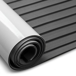 Fullfire EVA Foam Boat Flooring with 3M Self-Adhesive Backing, Marine Decking Faux Teak Deck Sheet for Jon Boats Pontoon Boat Yacht RV Jet Ski Kayak Floor, Dack Grey and Black 47" x 15.5"