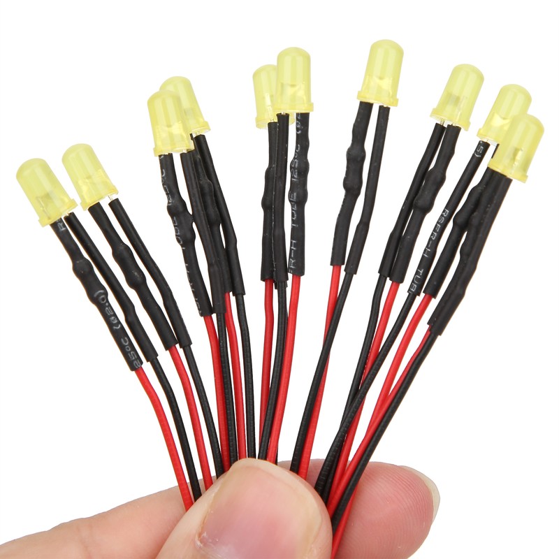 100pcs 12V Clear 5mm Prewired Light Emitting Diodes with 20cm