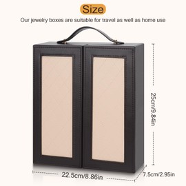 DesignSter Jewelry Box for Women, Jewelry Storage with Mirror, Travel Jewelry Organizer with Handle for Stud Earrings, Rings, Necklaces, Bracelets(Black Brown & Apricot)