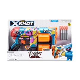 X-Shot Skins Dread Blaster - Poppy Playtime (Kissy) by ZURU with 12 Darts, Rotating Double Barrel, Air Pocket Dart Technology, Toy Foam Blaster for Kids, Teens and Adults