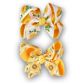 2PCS Big Sunflower Hair Bows Clips 4.3" Ribbon Hair Accessories with Alligator Clips for Kids Girls Woman of all ages for Summer Beach Fall Holiday (B)