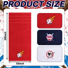 SmoothNovelty 3 Pcs Baseball Hand Towels Cotton Embroidered Baseball Absorbent Towels, Red Blue Whiter Sports Theme Gym Spa Home Bathroom Decorative Washcloths Gifts for Women Men Team, 28 x 13 Inch