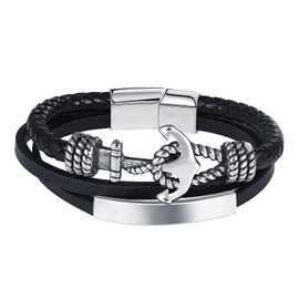 Feilok Anchor Men's Leather Bracelet Anchor Bracelet Premium Leather Bracelet for Men with Magnetic Closure, Leather