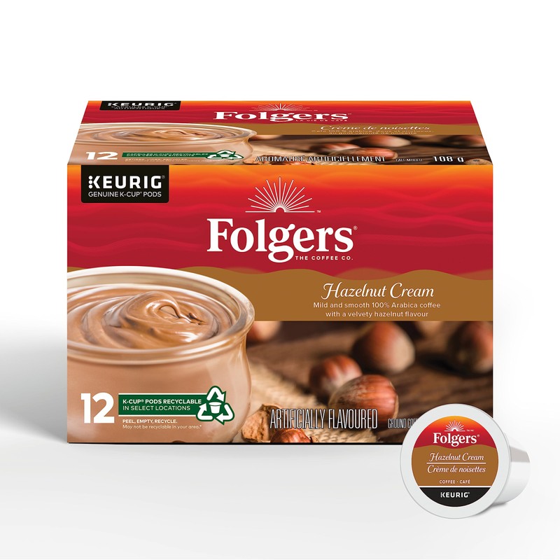 Folgers Hazelnut Cream Flavoured Coffee, Single-Serve K-Cup Pods For Keurig