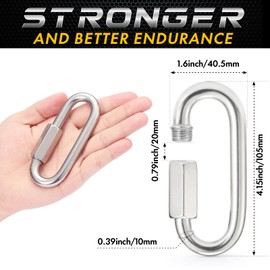 sprookber Stainless Steel Chain Quick Links - 304 Stainless Stee Chain Connector, Screw Carabiner, Chain Hooks, Set of 6 (4.15 Inch)