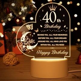 Vetbuosa 40th Birthday Gifts for Women and Men, 40 Years Old Birthday Gifts Night Light, 1984 40th Birthday for Friend, Dad, Mum, Husband, Wife Birthday Night Lamp