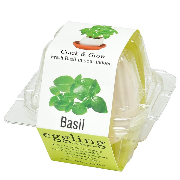 Seishin Ceramics EG-5702 Easy Cultivation Kit, Easy Growing Kit, Loose Growing, Basil, Herbs, Cultivation Set, Pot Approx. 3.1 x 2.8 inches (8 x 7 cm), Egg Ring, Clear Packaging, Mother's Day Gift,