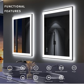 CHARMOR Framed LED Lighted Bathroom Mirror 24x32, Dimmable Vanity Mirror for Wall, Backlit and Front Lighted, Anti-Fog (Horizontal/Vertical)