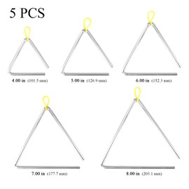 SENJEOK 5 PCS 5 Size Triangle Instrument Bell, 4, 5, 6, 7, 8 Inch Triangle Hand Percussion with Striker for Rhyme Church Farmhouse