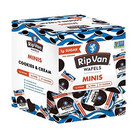 Rip Van Wafels Cookies & Cream Mini Stroopwafels - Low Carb Snacks (3g Net Carbs) - Non GMO Snack - Keto Friendly - Office Snacks - Low Calorie Snack (37 Calories) - Low Sugar (1g) - 32 Pack
