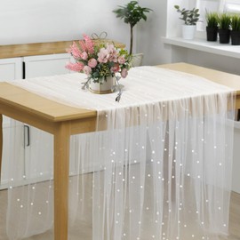 Xthrotsenk 70x120 in Pearl Table Runner White Table Cloth Wedding Decor Tulle Fabric Lace Dessert Tablecloth Diamonds Party Decorations Doilies for Birthday Party Valentine's Day, 10 Ft