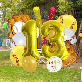 Baseball Balloons 13th Birthday Decorations for Boys, Baseball Party Decor, Foil Number 13 Balloons Kits,Baseball Sports Theme 13th Year Old Boy Bday Party Decor Supplies,Gold 13th Sports Kits