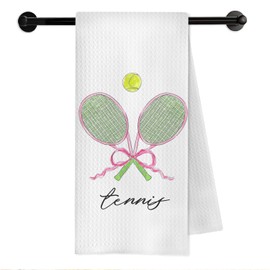 Tennis Gifts for Women Kitchen Towels, Gifts for Tennis Lovers Players Dish Tea Towels, Pink Bow Sports Racket Decorative Hand Towel for Bathroom Kitchen, 16x24 Inch