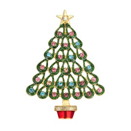 Clearine Women's Christmas Tree Brooch Xmas Star Teardrop Hollow Rhinestone Crystal Pin Costume Gift Clear Multicolor Gold-Tone
