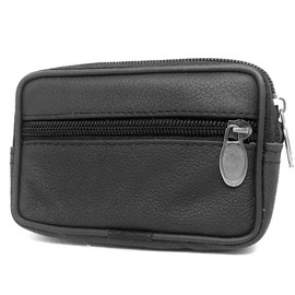Charmoni - Men's wallet - zip - leather - for flat pockets - with belt loop - compact and lightweight, black