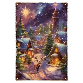 WADORN Christmas Country Vintage Metal Tin Sign, 7.9x11.8 Inch Winter Christmas Snowscape Retro Wall Art Sign Funny Farmhouse Rustic Wall Decor Gift Plaque for Xmas Home Farmhouse Holiday Party Yard