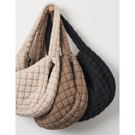 Quilted Tote Bag Puffer Large Quilting Carryall Shoulder Bags Puffy Lightweight Quilt Padding Hobo Bag Soft for Women Fashion Khaki