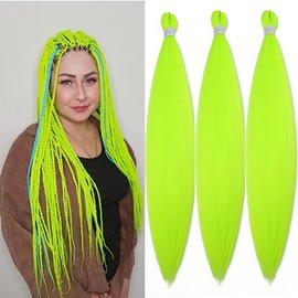 BALINGHAIR Braiding Hair Pre-Stretched Kanekalon High Temperature Synthetic Fiber Braid Hair 28 Inches (Yellow Green, 28 Inch (Pack of 3))