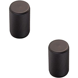 2 PACK | Knurled Cylindrical Cupboard Door Knob - 18mm Dia - Matt Black Cabinet Handle | Small Cupboard Door Knob - Wardrobe Cabinet Pull Handle - Suitable for Lightweight Internal Doors