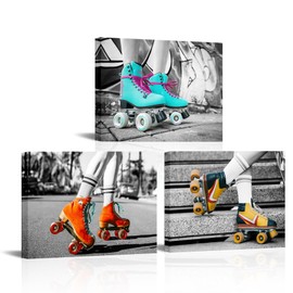 xiysien Canvas Wall Art Retro Roller Skates Picture Wall Decor Roller Skates Sports Print Paintings Artwork for Living Room Bedroom 12''x16''x3PCS